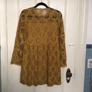 Xhileration Gold Yellow Lace Dress size L